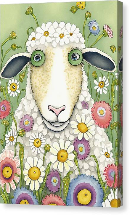 Flower Sheep - Penny -- buy it here >> fineartamerica.com/featured/flowe… #sheep #sheepart #sheeplover #floralart #whimsical #charming #buyintoart #farmanimal #giftideas #painting #funart