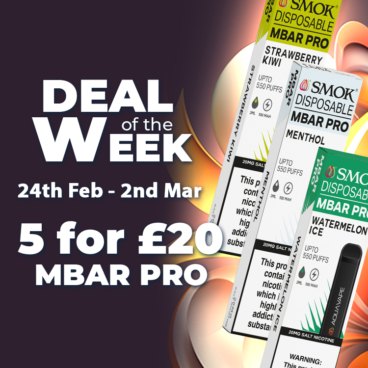 Get 5 MBar Pro disposable vapes for £20! 🤩

pulse.ly/b8zb5lkcxn

Be quick! Offer valid until 2nd March 2023 🏃‍♂️💨

AquaVape products may contain nicotine, only suitable for 18+
━━━━━━━━━━━━━━━━
#vapelife #vapenation #mbarpro #smok #vapesale #vapefam #vape