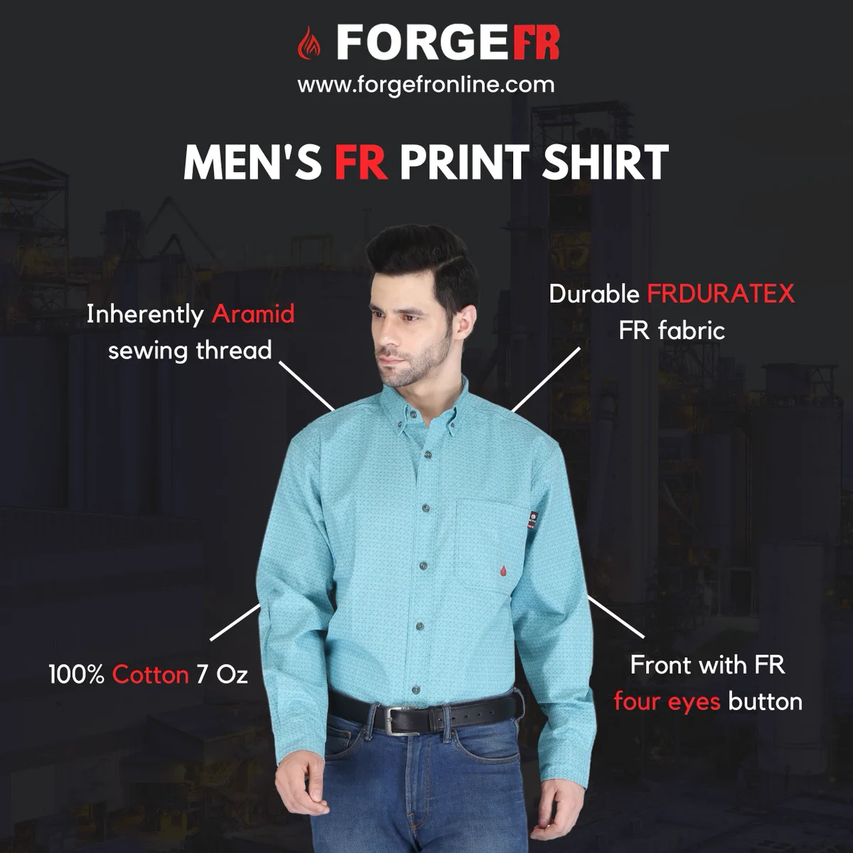 Forge Fr Fire Resistant Men's Blue Shirt 