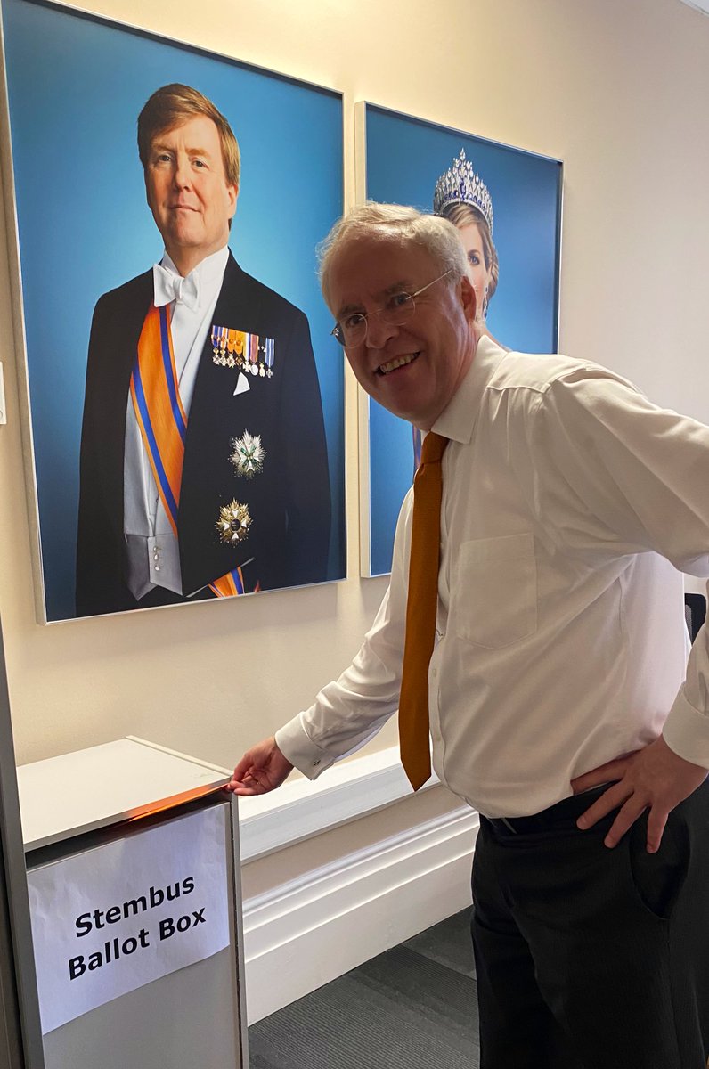 KvanOosterom's tweet photo. Always special to vote in Dutch elections and use my democratic right, also when living abroad. The Embassy functions as a ‘ballot box’ for Dutch people living in the UK who are registered to vote. Glad to be Dutch and proud of our democratic system. https://t.co/aTWu6rsNpB