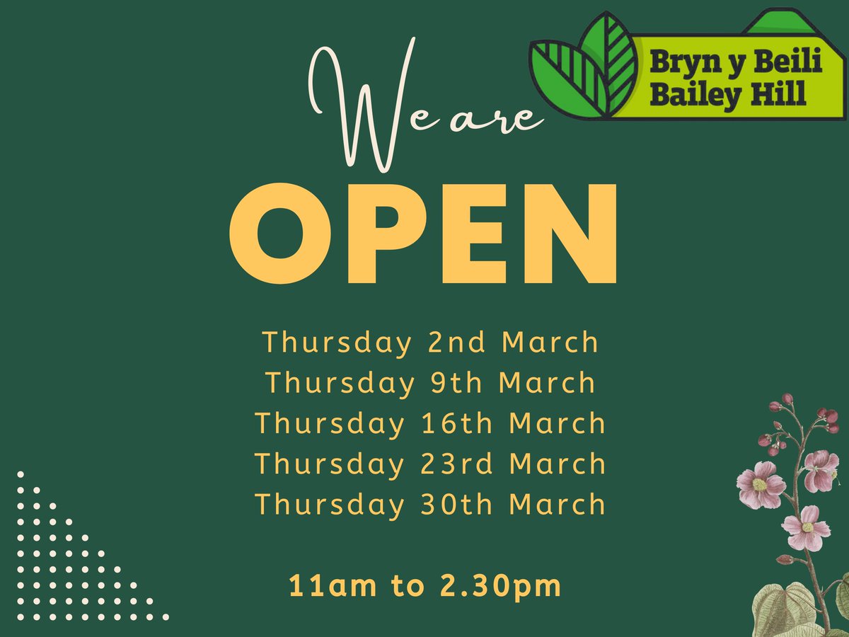 The Bailey Hill Centre will be open to visitors on the following days/ times in March. Please pop in and see us 😀
#visitorcentre #baileyhillproject #VolunteerLed #communityproject

@moldtowncouncil