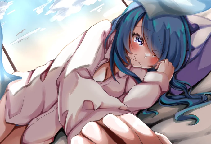 テーマ『寝起きですきだらけの彼シャツ彼女』絵守未來()さんの #一期一絵 イラコンに参加いたします! 