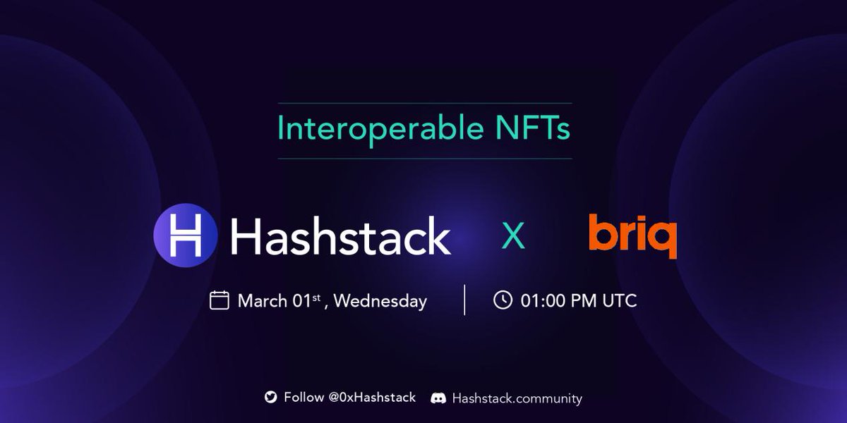 0xHashstack's tweet photo. Hey Hashfam! We are thrilled to announce that .@briqNFT will join us for an AMA on “Interoperable NFTs”.

🗓️When: 1st March, Wednesday
📆 1 pm UTC

Twitter Space link: https://t.co/tRLEYjEM0G

Receive a .@Galxe OAT for tuning in: https://t.co/mkJuqlAU6W https://t.co/JJWbFEMgVG