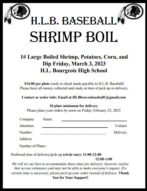 Hlb_Baseball's tweet photo. Get your shrimp boil orders in.  Our annual shrimp boil fundraiser is this Friday March 3rd. https://t.co/QpmRki8nDD