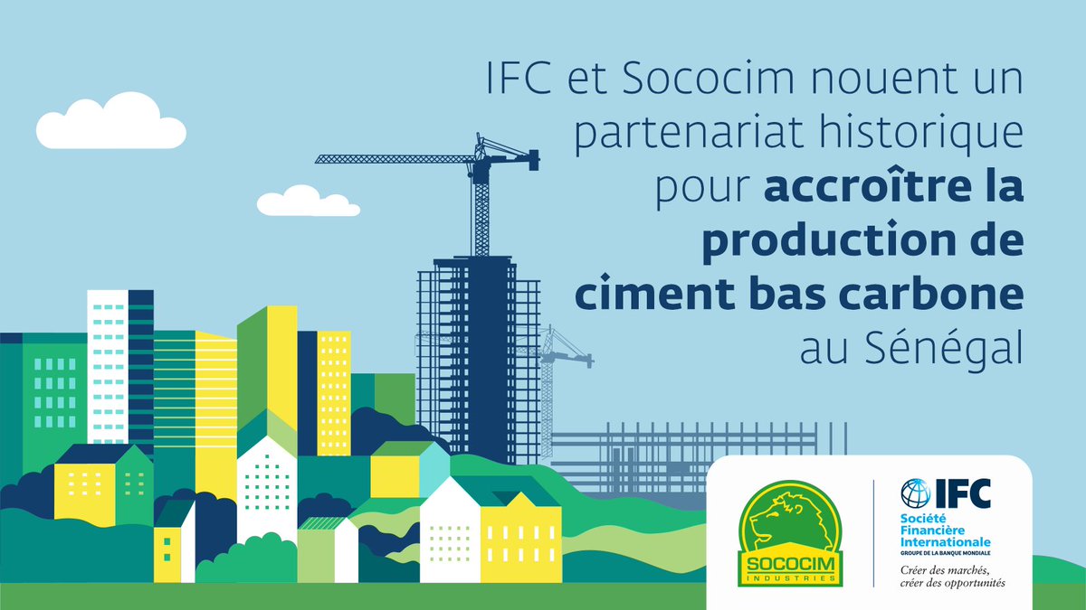 IFCAfrica's tweet photo. .@IFC_Fr s'associe à #Sococim, le plus grand cimentier intégré du #Sénégal, pour soutenir la production de ciment bas carbone, créer des emplois et contribuer à combler le déficit de logements du pays. https://t.co/iORiPD7EvR https://t.co/z2AgxNkoBO
