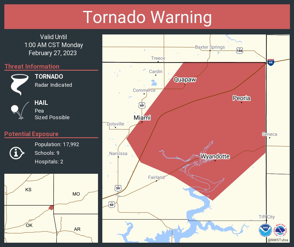 Tornado Warning continues for Miami OK, Quapaw OK and Wyandotte OK