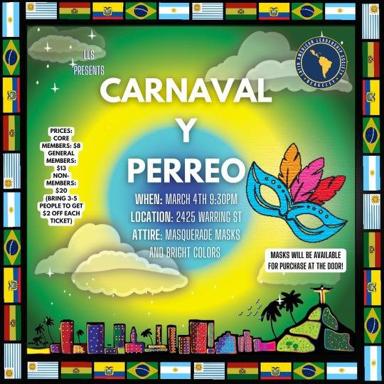 llsberkeley's tweet photo. Bueno, el carnaval de Brasil acabó en el dia de ayer pero eso no significa que tengan que guardar sus outfits... ya que oficialmente anunciamos nuestra fiesta "Carnaval y Perreo" este sábado, 4 de marzo... Los esperamos! 🎉🍾🇧🇷 https://t.co/kMbJFXbU30