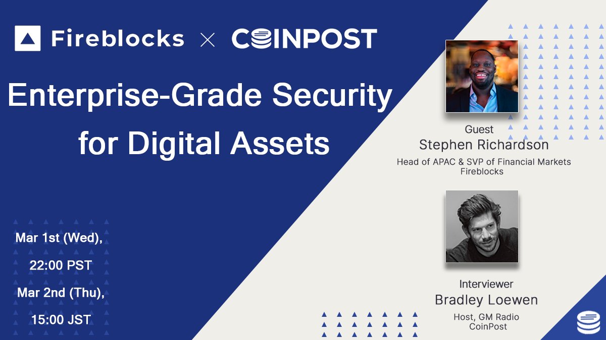 CWWWm3 (@cwwwm3) on Twitter photo 📣Our next #GMRadio will feature Fireblocks (<a href="/FireblocksHQ/">Fireblocks</a>), which provides security and other digital asset solutions.
👥Our guest will be APAC Head Stephen Richardson (<a href="/thoughtsofsteve/">Stephen Richardson</a>).
🎙️Tune in to hear how businesses are getting into crypto!
x.com/i/spaces/1rmxP… 📣Our next #GMRadio will feature Fireblocks (<a href="/FireblocksHQ/">Fireblocks</a>), which provides security and other digital asset solutions.
👥Our guest will be APAC Head Stephen Richardson (<a href="/thoughtsofsteve/">Stephen Richardson</a>).
🎙️Tune in to hear how businesses are getting into crypto!
x.com/i/spaces/1rmxP…
