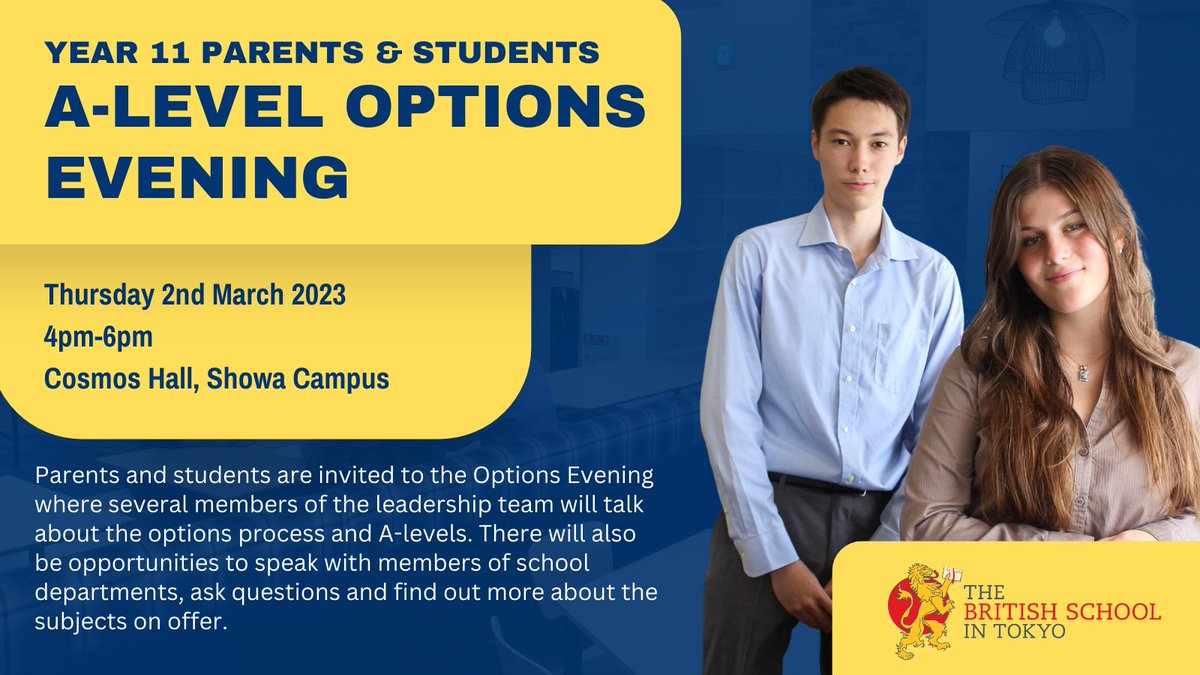 Year 11 Parents &amp; Students are invited to the A-Level Options Evening on Thursday 2nd March, 4pm-6pm. Join us to learn more about the options process and A-level subjects on offer to students!  <a href="/BST_Secondary/">BST_Secondary</a>