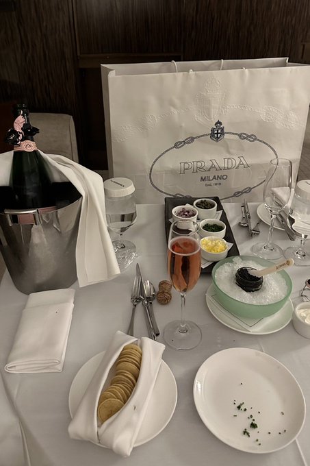 Champagne, caviar, and Prada. What more could a girl want? https://t.co/nGeIitz1wf