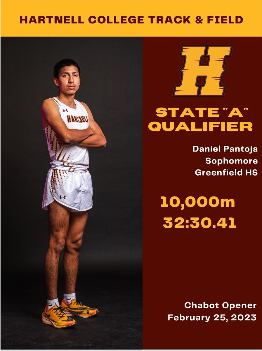 HartnellTF's tweet photo. Hartnell men picked up four State "A" marks in the 10,000m on Saturday, led by Esteban Deniz (King City) and Moises Benito (Palma). Jesse Blanco (Salinas) and Daniel Pantoja (Greenfield) also achieved the mark.
@HartnellAthletc 
@JohnJDevine 
@HartnellCollege 
@CoastConferenc1 https://t.co/7LlXNYQaA4