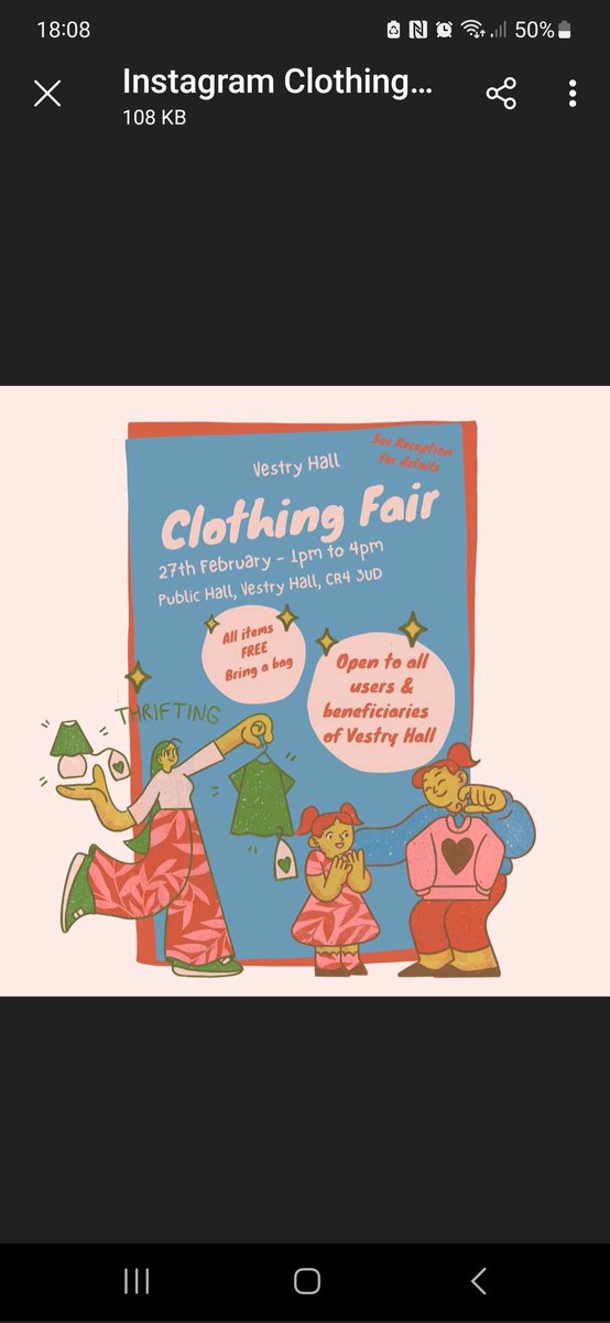 Free clothing fair today, vestryhall CR4 3UD,  1pm to 4pm, bring a bag and help yourself.  #CostOfLivingCrisis