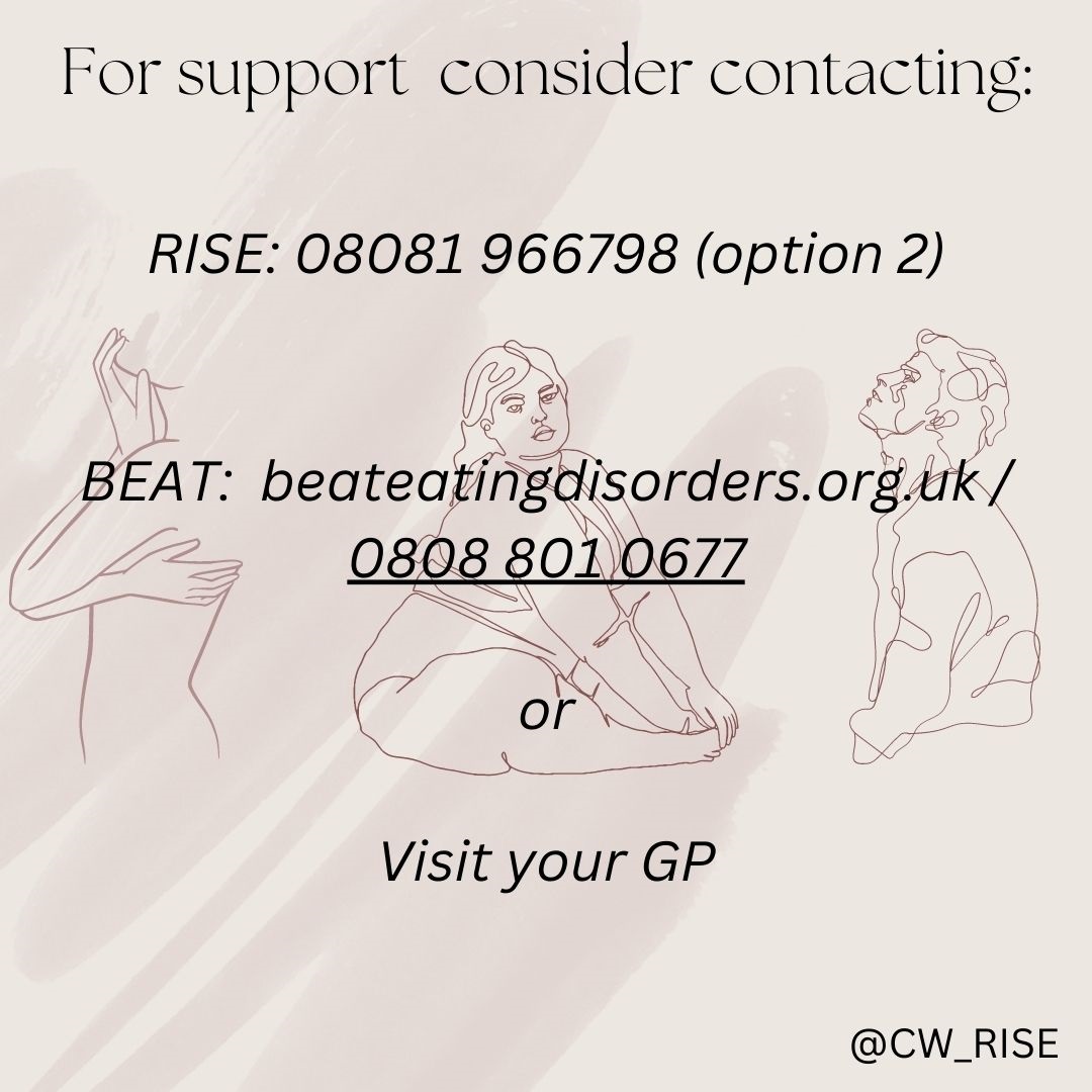 CW_Rise's tweet image. #EatingDisorderAwarenessWeek2023 For support for yourself or someone that may be having difficulties with eating. BEAT&apos;s website, webchat, email and a helpline. beateatingdisorders.org.uk

Here at RISE, we can offer support and advice by calling our RISE Helpline on 08081 966 798