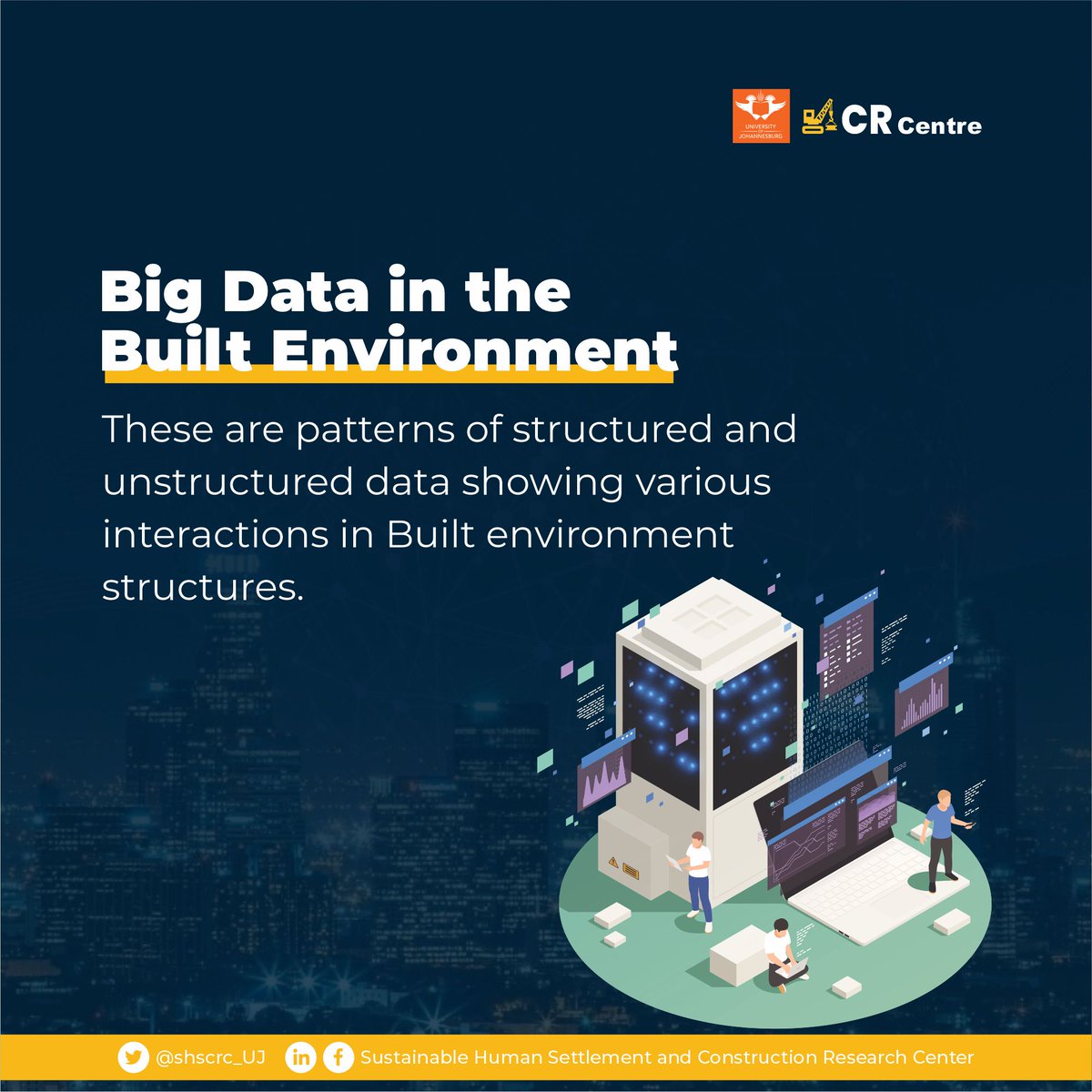The @shscrc_UJ at the @go2uj has expertise in data utilization in the construction industry and the built environment via research on the applications of #buildinginformationmodeling, #blockchaintechnology, and #cyberphysicalsystems.