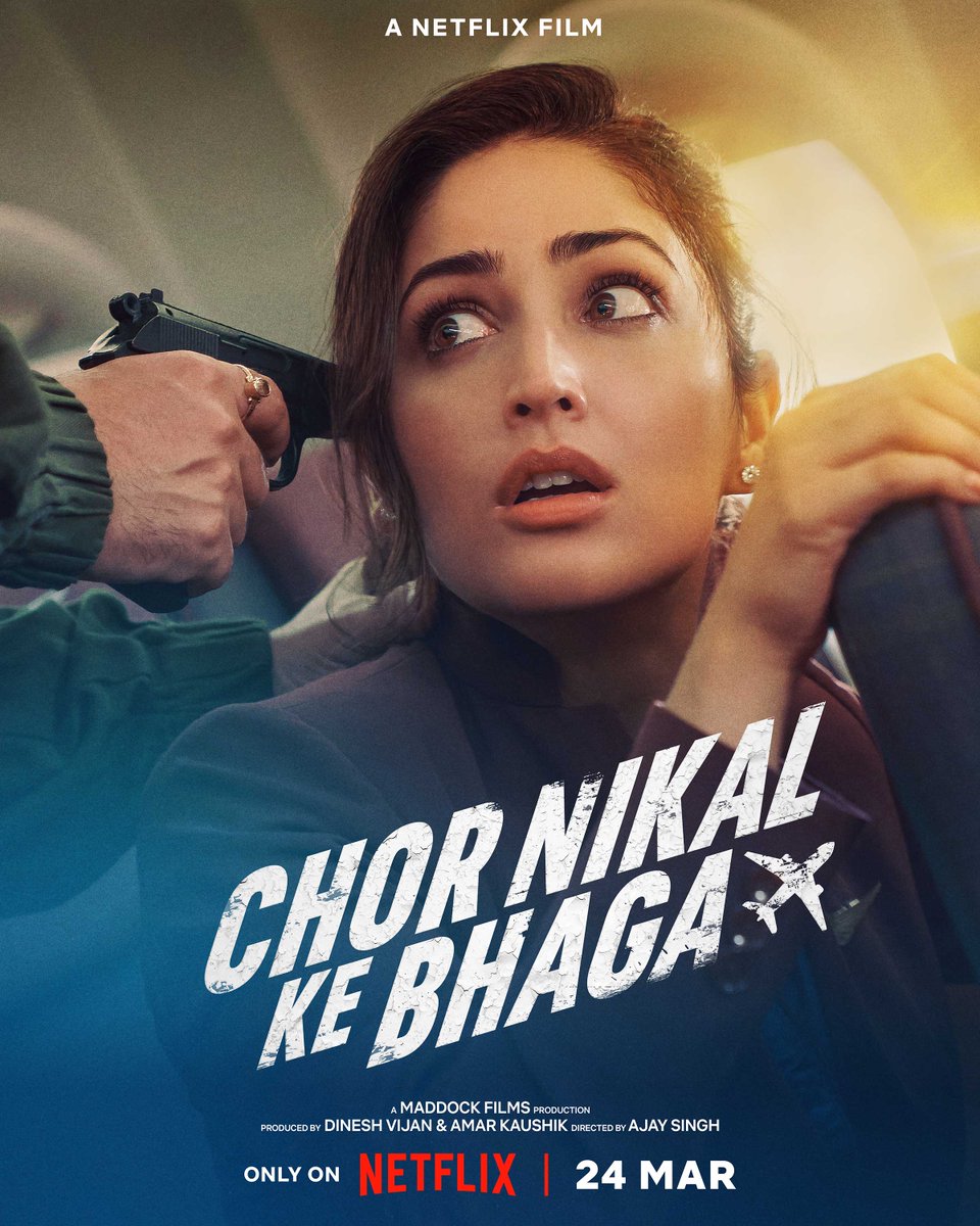 ajaysinghmail's tweet photo. Neha Grover welcomes you aboard flight #ChorNikalKeBhaga 🙏
 Umeed karte hai yeh story aapko excitement, thrill aur drama ki nayi oonchaiyo par le jaayein ✈ 
Arriving only on Netflix on March 24
@yamigautam @sunnykaushal89 @NetflixIndia @MaddockFilms  @SharadK7 @Indraneil0809 https://t.co/0KY27RafUB