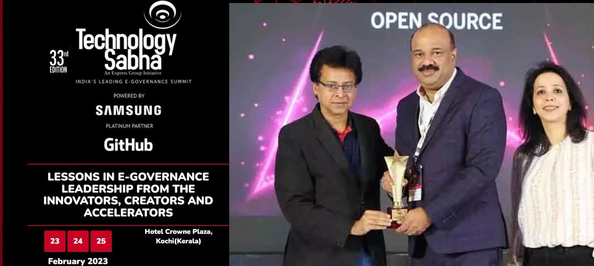 jayakrishnan_'s tweet photo. KITE won Technology Sabha National Award 2023 for its E3 (E-Cube) English Programe in Open Source category.
K.Anvar Sadath, CEO of KITE  received the Award at Kochi on 25.02.2023. 
eCube is also a finalist in the 1 Cr Foss4Gov Innovation Challenge by MeIT, Govt of Kerala https://t.co/DJCE9KYuyA