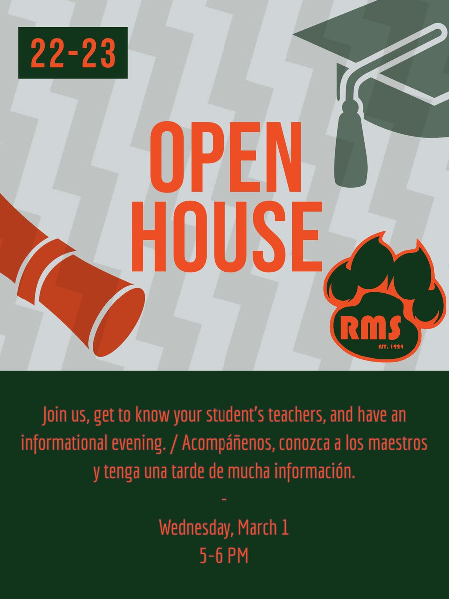 rms_tigers's tweet photo. Join us for this year’s open house on Wednesday, March 1st from 5-6. We hope you can join us. #rialtomiddleschool #integrityanddetermination https://t.co/G5VHvmoDXw