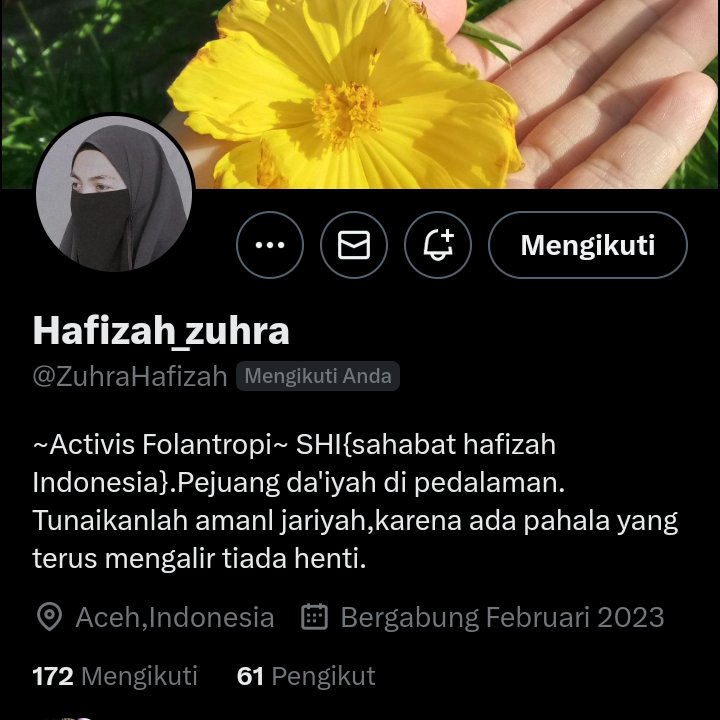 Bismillaah...
Assalamu'alaikum...

Salfoll dengan temen baru aku yuk...

👇👇
<a href="/ZuhraHafizah/">Hafizah_zuhra</a> 

Beliau ingin menambah teman untuk memperpanjang silaturahmi...

Terima kasih banyak sahabat tweeps...