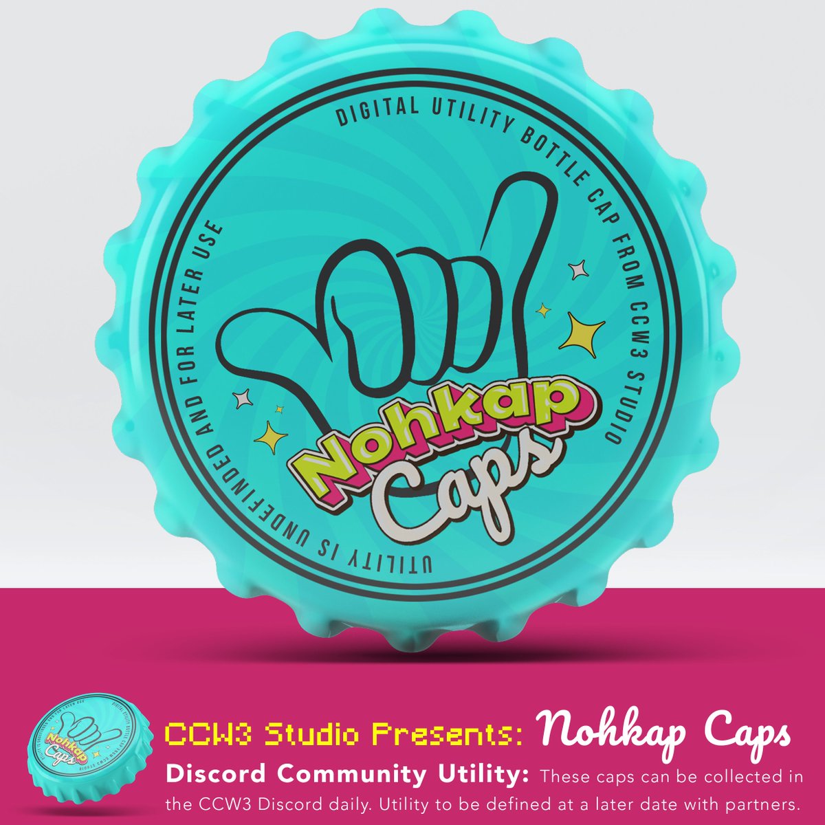 Introducing Nohkap Caps! A daily item to be collected in the new CCW3 Studio discord community. 

Collect Nohkap caps and HODL! We will be bringing surprise items to the community shop at undisclosed intervals! No web3 wallet needed. 

More info at: Discord.gg/ccw3
