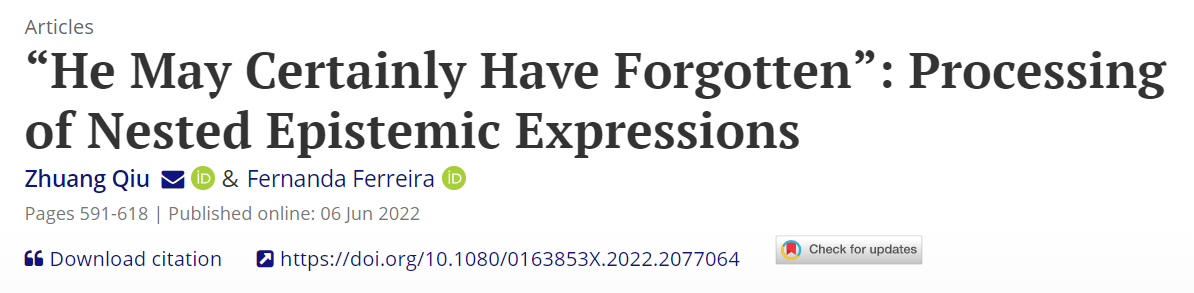 DiscourseProcesses (@dprocesses) on Twitter photo “He may certainly have forgotten.” 🆚 “He certainly may have forgotten.” Are they the same?🤔
How do people interpret expressions with conflicting #modals? Does word order affect interpretation?
Find out more here ☞
🔗doi.org/jtp5
#DiscourseProcesses
<a href="/UofCalifornia/">University of California</a> “He may certainly have forgotten.” 🆚 “He certainly may have forgotten.” Are they the same?🤔
How do people interpret expressions with conflicting #modals? Does word order affect interpretation?
Find out more here ☞
🔗doi.org/jtp5
#DiscourseProcesses
<a href="/UofCalifornia/">University of California</a>