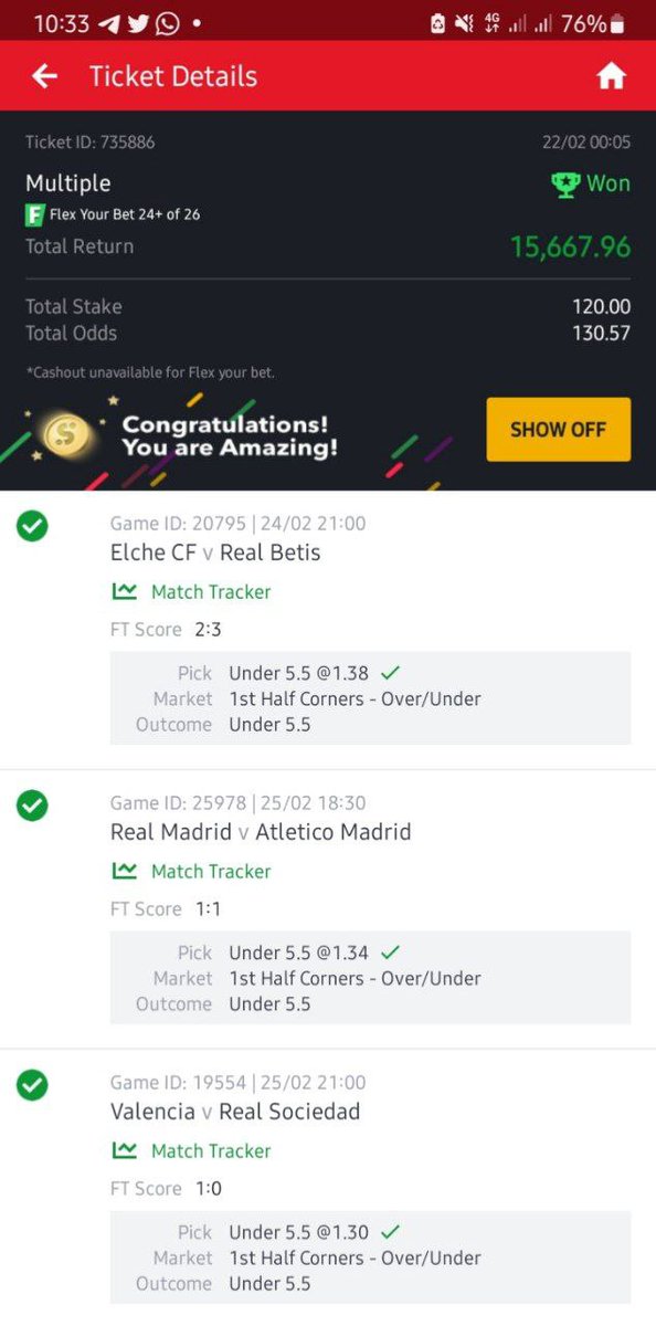 bossolamilekan1's tweet photo. 300+odd won✅✅✅
169odd won✅✅✅✅
126odd won ✅✅✅✅
130odd won ✅✅✅✅

This is the winning ticket of those that edited the weekend under corner game and won and not my winning 🙏, I will make sure i do better this week🙏 https://t.co/0CgmYVvbZN