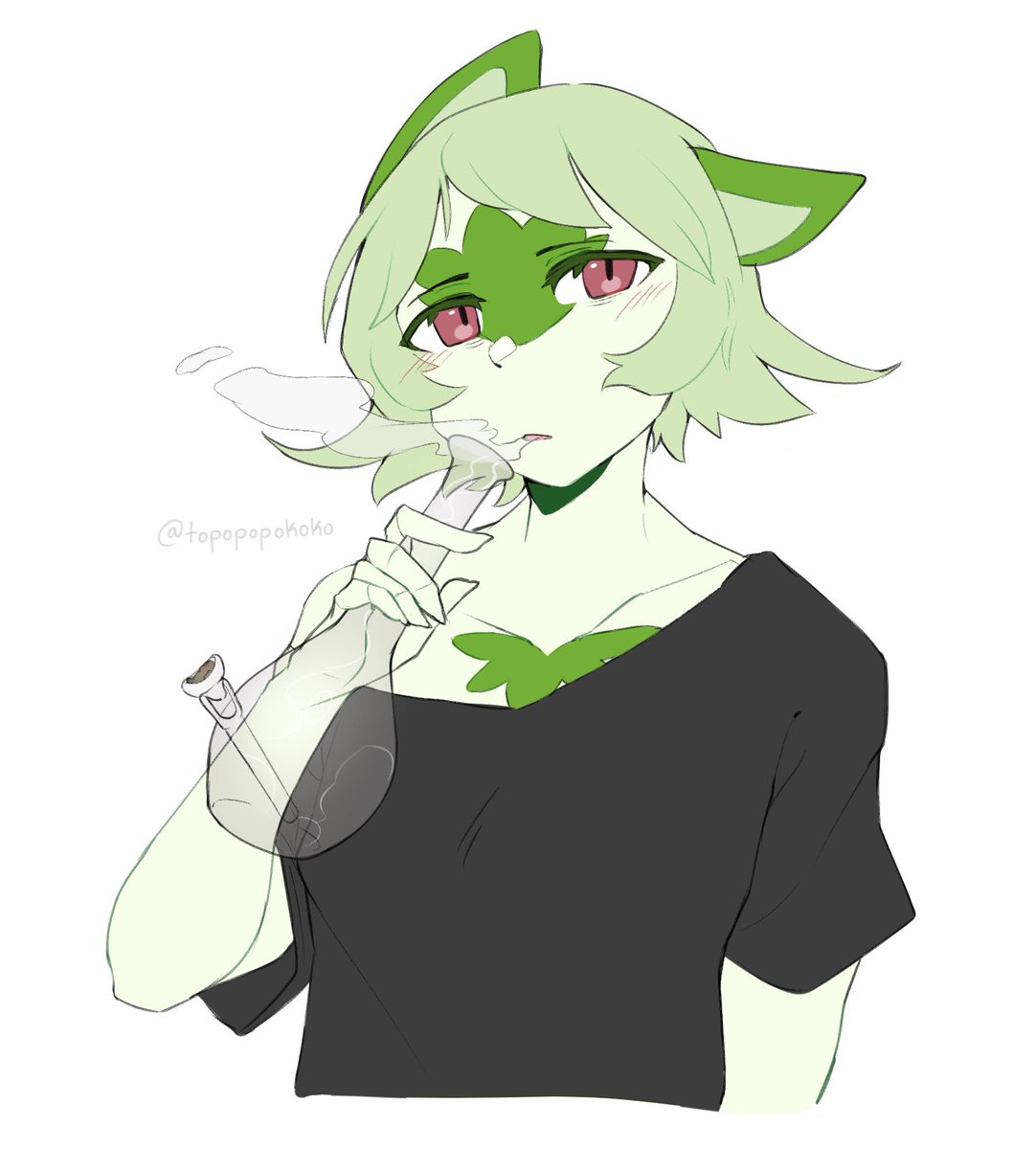 1girl solo furry furry female shirt white background green hair  illustration images