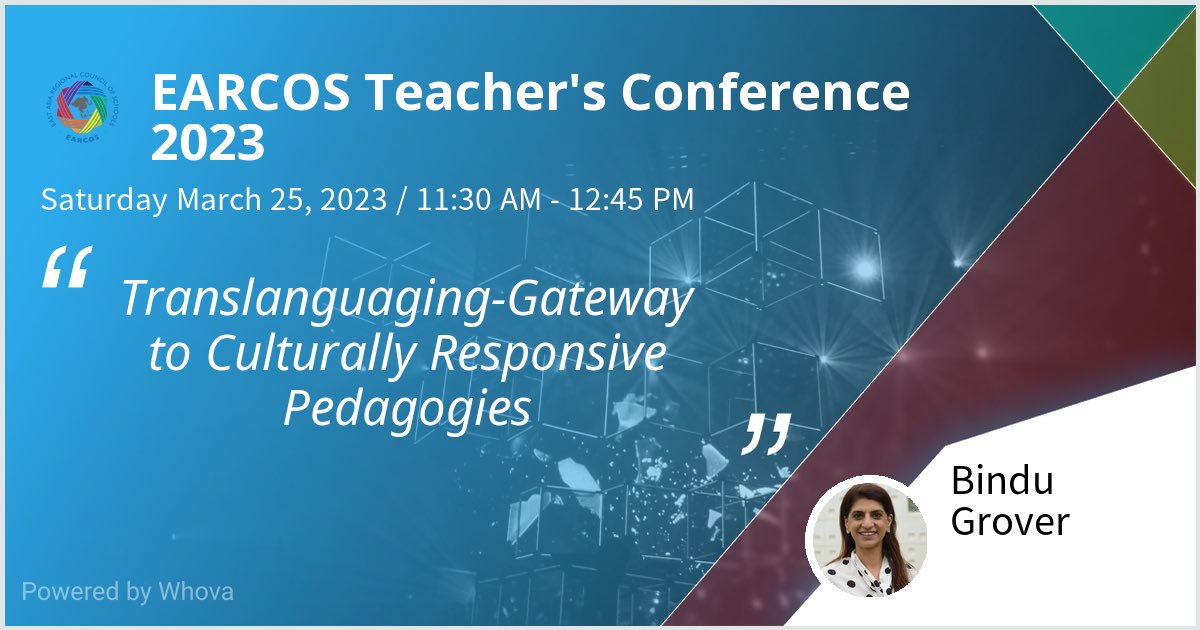 Ready to dive deeper for effective Translanguaging strategies to support your MLLs. 
I am speaking at EARCOS Teacher's Conference 2023. Please check out my talk if you're attending the event! #etc2023kk - via #Whova event app ⁦<a href="/TBS_Delhi/">TBS Delhi</a>⁩ ⁦<a href="/EARCOSORG/">EARCOS</a>⁩