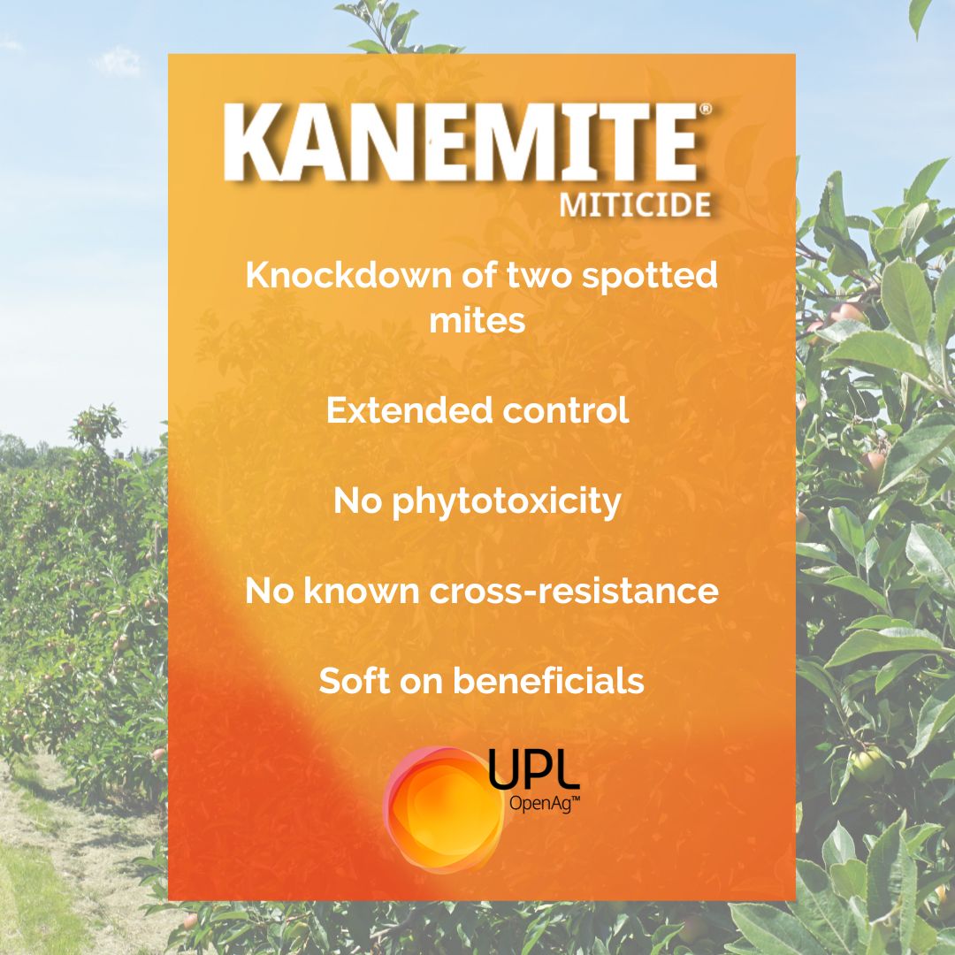 UPLAUSLtd's tweet photo. #Kanemite® #miticide protects #pomefruit & #stonefruit #orchards from #twospottedmite🌳
🍐Unique mode of action
🍐No known cross resistance
🍐Knockdown & extended control
🍐Soft on beneficials
🍐No phytotoxicity or blemishing
Learn more👉 https://t.co/SrPv9Pm4Yh
#UPL #OpenAg https://t.co/3eCZDD1OuI