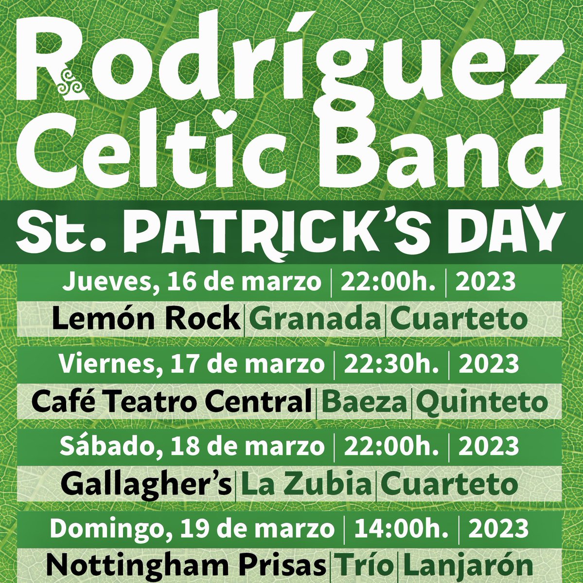 rodriguezceltic's tweet photo. Ya se va acercando San Patricio ☘️ Os adelantamos los conciertos que tendremos el Día de Irlanda 🇮🇪 #stpatricksday #sanpatricio #diadeirlanda https://t.co/gSyBcQ6cDi
