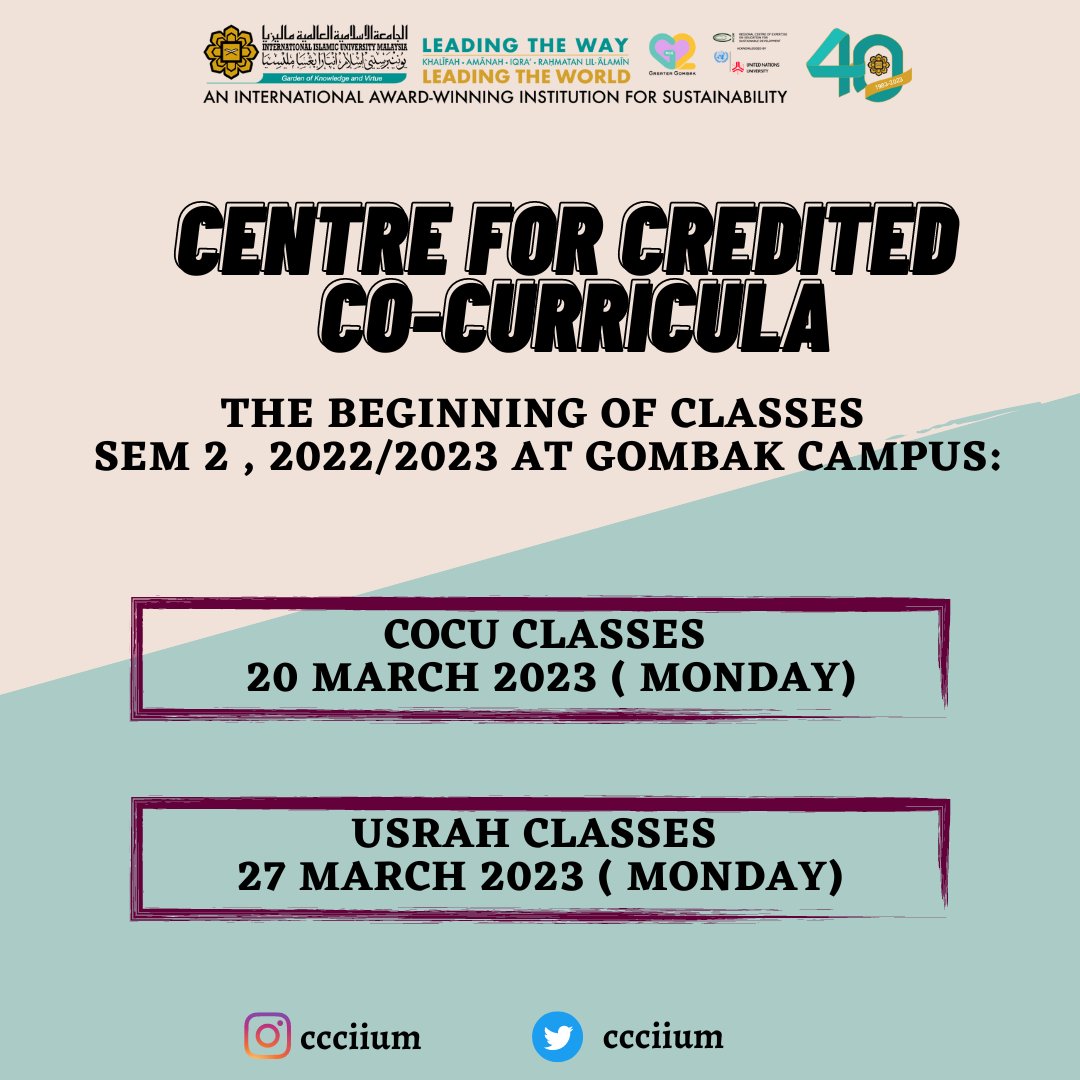 Dear all student,
Greetings from CCC.
May this memo reach you in 'Afiyyah Allah SWT, InsyaAllah.
Don't forget to follow us and turn on your notification for fast and reliable update from us.
Instagram; instagram.com/ccciium/
Facebook page; Centre of Credited Cocu IIUM