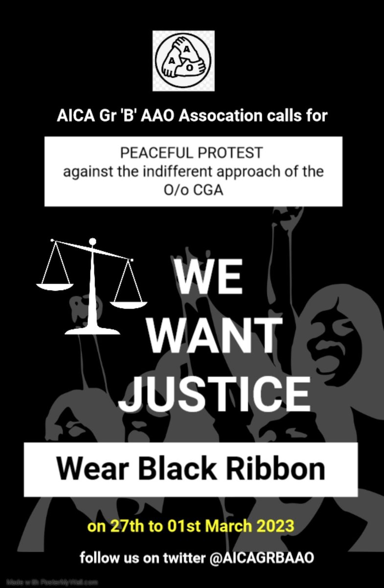 AICAGRBAAO's tweet photo. To mark our protest against the biased and indifferent approach of CGA towards CCAS cadre,   the Association calls for wearing Black Ribbon on the occasion of CIVIL ACCOUNTS DAY. #civilaccountsday #cga #icas #ccas #aicagrbaao https://t.co/KQuYkSbcNt