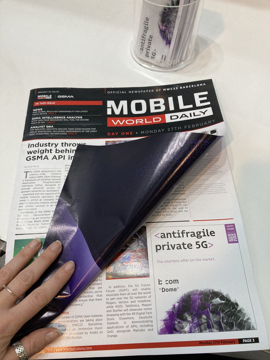 IRT_BCom's tweet photo. [#MWC23] Day 1: we’re in the @GSMA daily show magazine 🤗
#private5G >> Discover the smartest offer on the market! 
📍Congress Square, Booth CS166
#5G 
More info : https://t.co/MsxMdhDAhx https://t.co/TunIsWxYXS