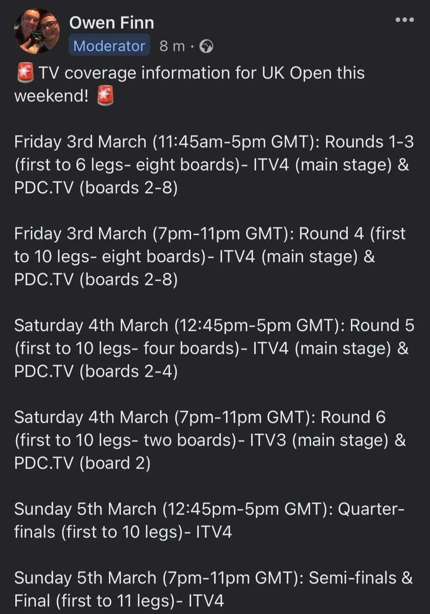 DartsGB's tweet photo. All you need to know for UK Open this weekend! 👇 https://t.co/F9QZ5YCiT4
