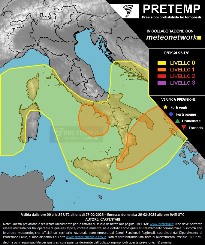 🟧 La previsione per oggi #27febbraio è online sul nostro sito. All'interno troverete alcuni dettagli soprattutto sul probabile transito temporalesco che andrà in scena su alcuni settori del Sud #Italia.

Buona giornata!

pretemp.it/archivio/2023/…