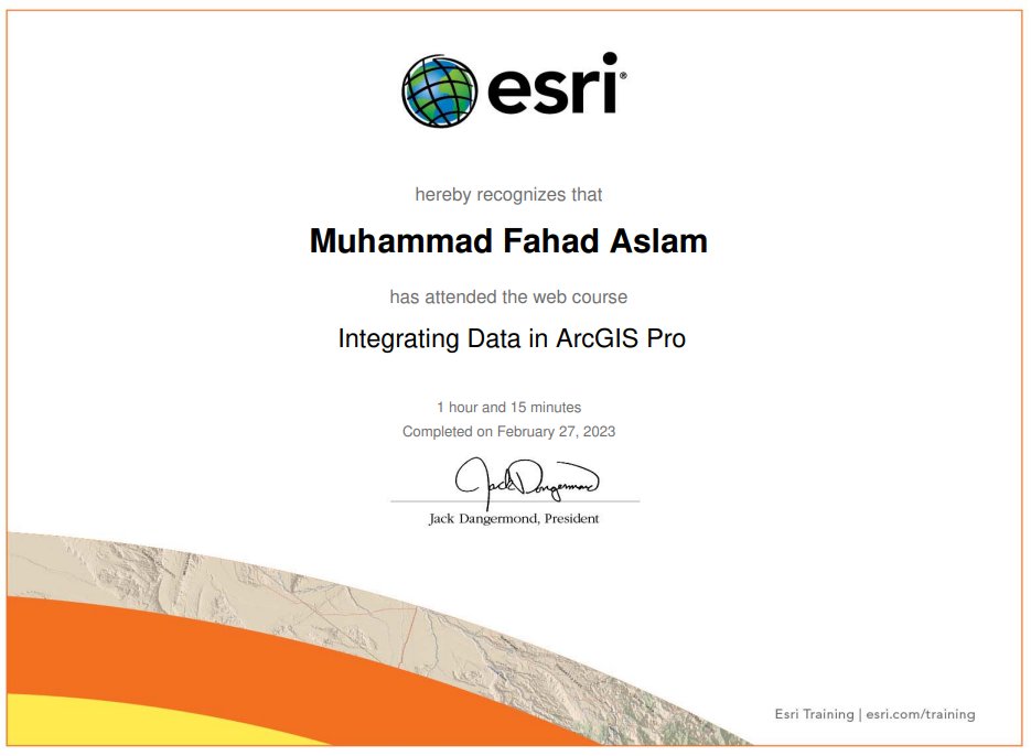 GisFahad's tweet photo. There is no limit to learning. I have completed and added one more precious credential to my certification list. 
#arcgispro #integration #esri #arcgis https://t.co/OUnlOuJSTK