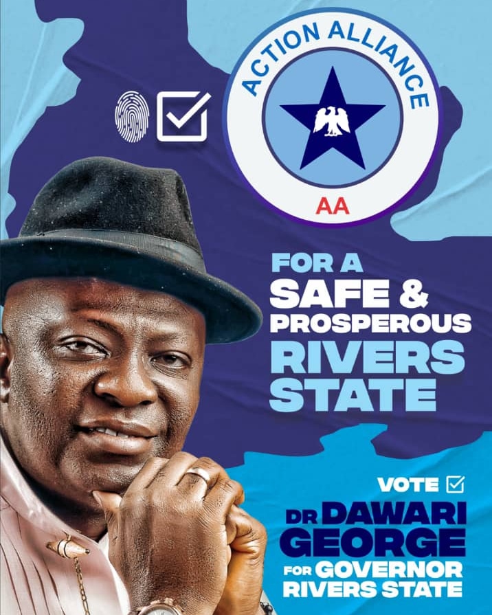 DawariGeorge's tweet photo. As we march confidently, anticipating the #March11, 2023 #gubernatorial #elections in #riversstate the candidate of choice is @DawariGeorge the party to ✅ote is #ActionAlliance AA. Spread the word. 
We can't miss it this time around.
#dig2023
#Dawari4Governor 
#ConnectingRivers https://t.co/EzEqUmbxUG