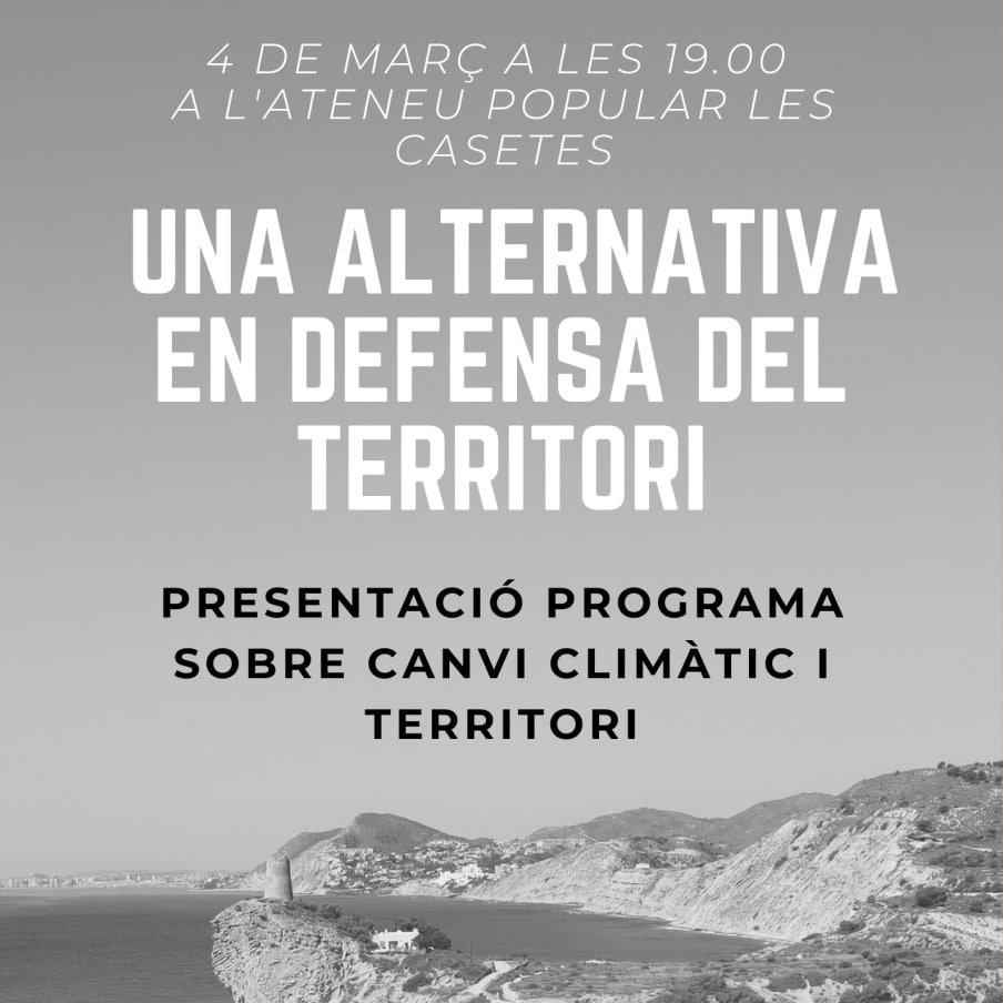 Des de la Municipalista hem preparat un pla de xoc contra el canvi climàtic i la protecció del territori. 

Aquest dissabte estarem a l'ateneu popular les casetes per presentar el nostre programa sobre canvi climàtic i en defensa del territori. 

T'esperem!