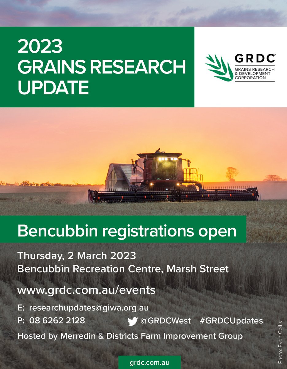 Regos now open for the GRDC Updates to be held at Bencubbin Recreation Centre on 2 March 2023. Head here to register events.humanitix.com/2023-grdc-grai… <a href="/GRDCWest/">GRDC West</a> #GRDCUpdates