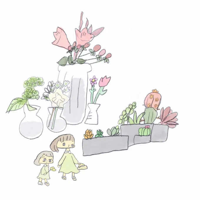 子どもが描いてくれたお花コーナーのイラスト 