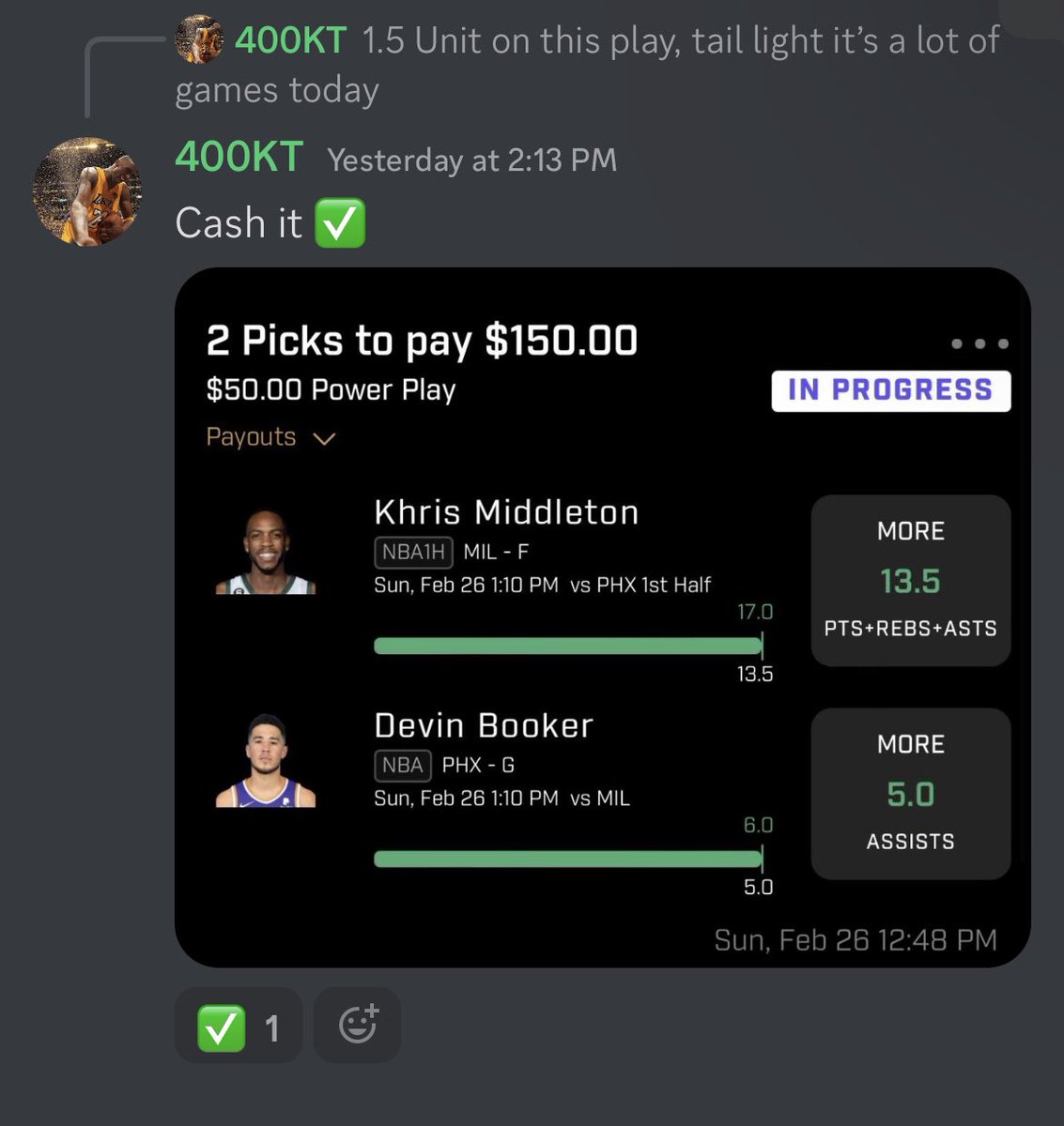 KTPicks400's tweet photo. Solid day in the premium ✅

Discord link in bio
#prizepicks #nbaprizepicks #nba #prizepickscod #CoDMW2 https://t.co/9AVd1IrFUs