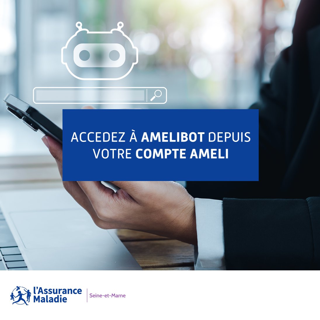 CPAM77's tweet photo. #LundiConseil 💡

🤖 Pour vous guider dans vos démarches en ligne, vous pouvez utiliser #AmeliBot, le #ChatBot de l’@Assur_Maladie, qui répond à 90% des demandes des assurés 🙋 💬

👉 Rendez-vous sur votre #CompteAmeli pour lui poser une question : https://t.co/WmvYyZjhs8 https://t.co/61Td9Lbf8V