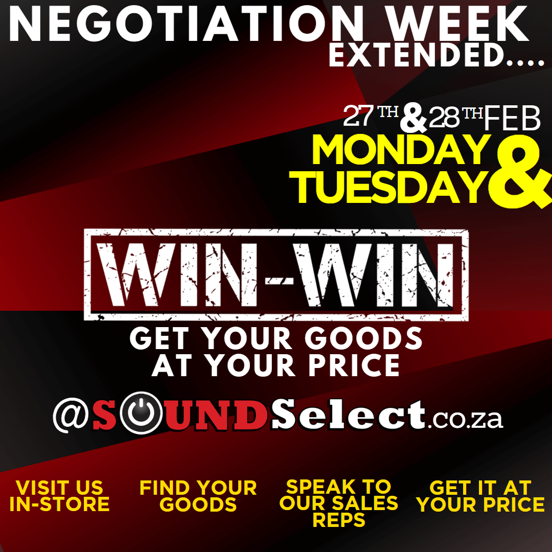 Sound_Select's tweet photo. Negotiation Week Now on @Sound Select until 28 February 2023! Don't Miss Out! Get you goods at your price at South Africa's Favourite Online Sound Store! - https://t.co/Ll2PZrhFO9 https://t.co/GBDTmIfCLr