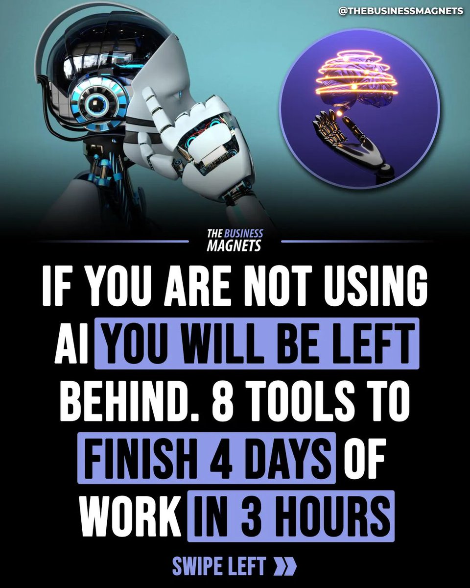 MindWisdomMoney's tweet image. If you are not using AI you will be left behind. 8 tools to finish 4 days of work in 3 hours: