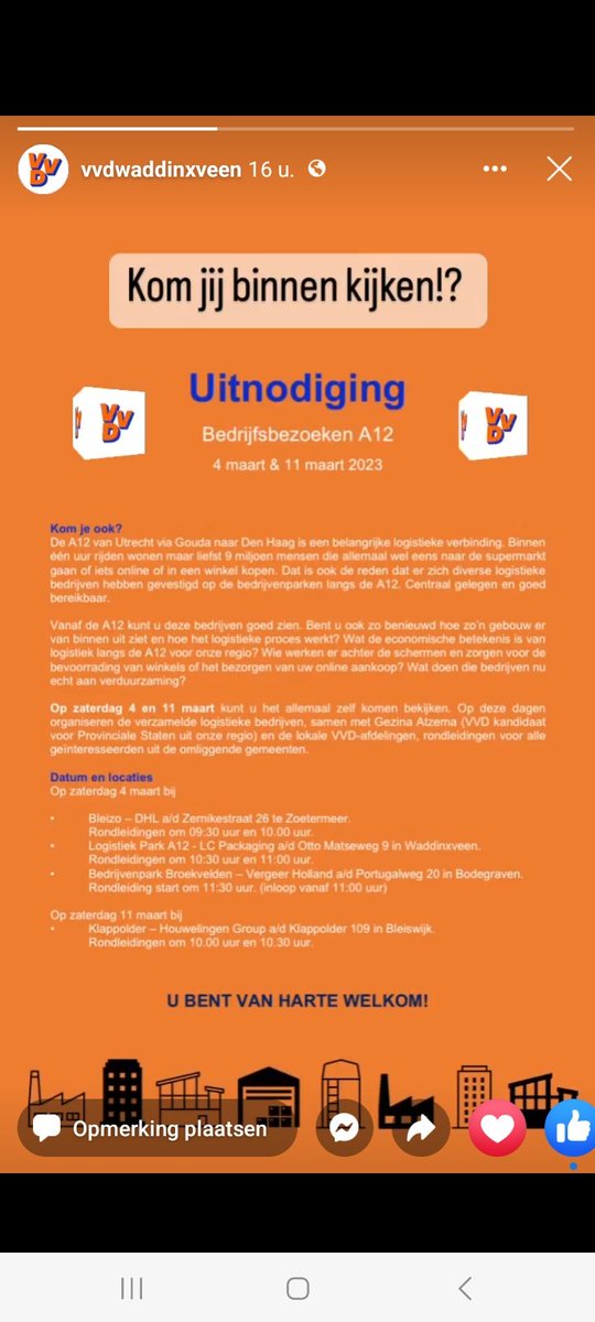 Grijp je kans om ens binnen de muren van een logistiek bedrijf te kijken! Op zaterdag 4 maart. #A12 <a href="/vvdzuidholland/">VVD Zuid-Holland</a> <a href="/VVDZuidplas/">VVD Zuidplas</a> <a href="/VVDZoetermeer/">De Zoetermeerse VVD</a> VVD Lansingerland  en vvd Waddinxveen