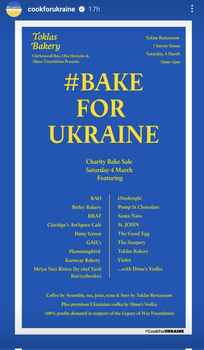 Charity Bake Sale #bakeforukraine This Saturday at Toklas Bakery in London! 🇺🇦