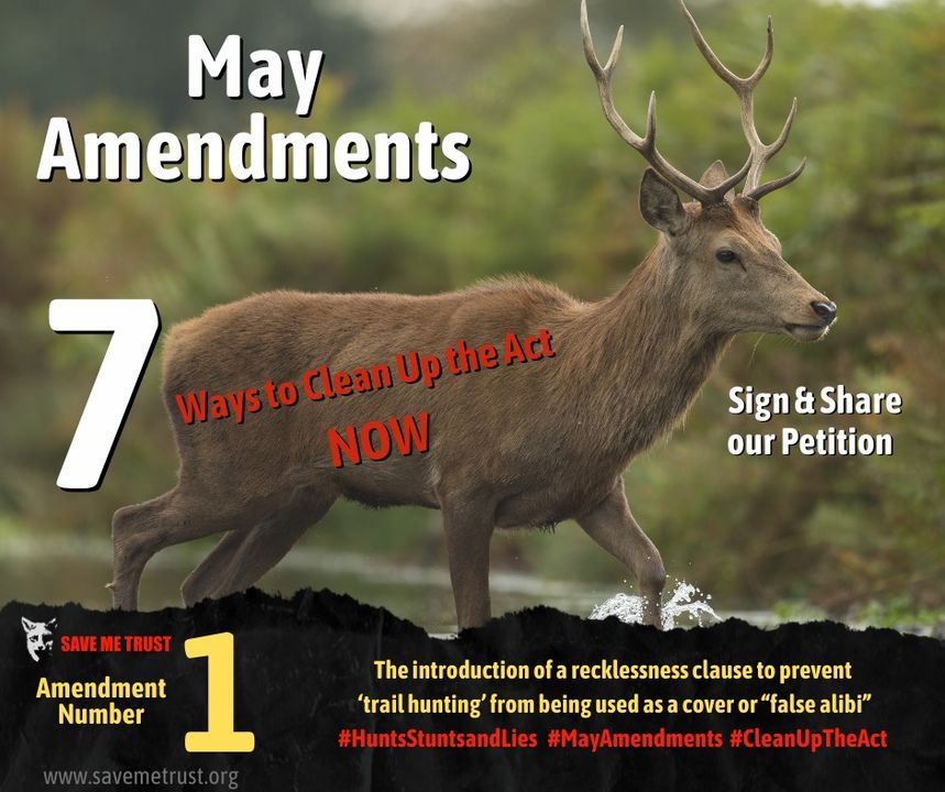 AnneatSaveMe's tweet photo. The introduction of a recklessness clause to prevent
‘trail hunting’ from being used as a cover or “false alibi”

Back the May Amendments and sign our petition:
https://t.co/eB77jsxqHN

#HuntsStuntsandLies #MayAmendments #CleanUpTheAct https://t.co/nKAtufmWfT
