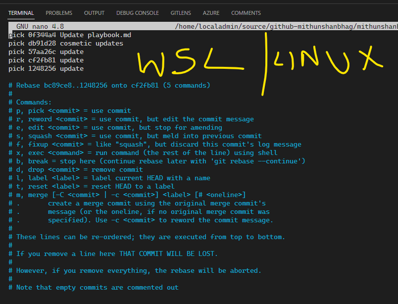 MithunShanbhag's tweet image. How do I get the #GitLens interactive rebase editor to work in WSL/Ubuntu?

I&apos;m using #VSCode with remote WSL extension, the GitLens extension is enabled in both Windows + WSL, with exactly the same settings.

But works only in Windows, not on WSL. 

Help? What am I missing?🤷