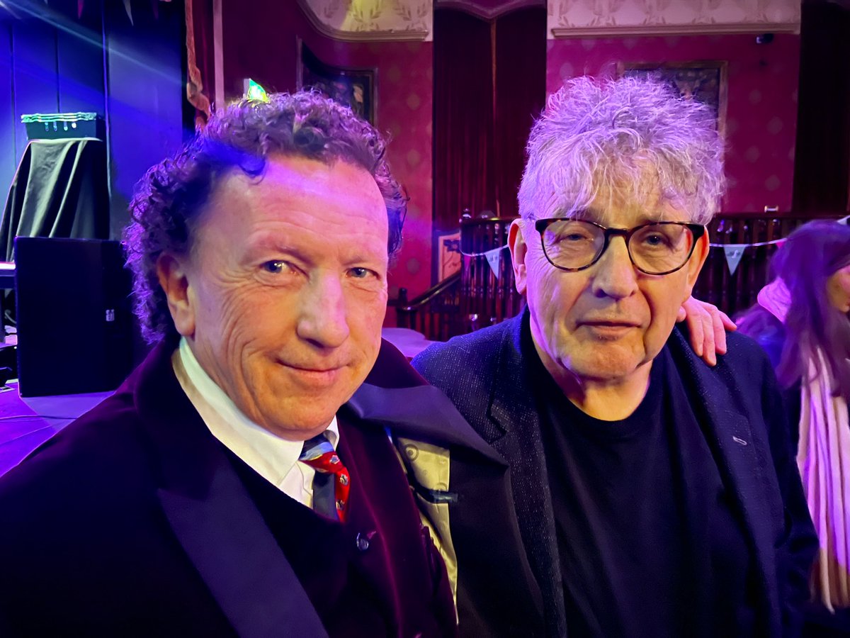 Ireland Professor of Poetry Paul Muldoon meets with the great #FrankieGavin after his sell out performance at the @belfastEmpire last night. #belfasttradfest #winterweekend23