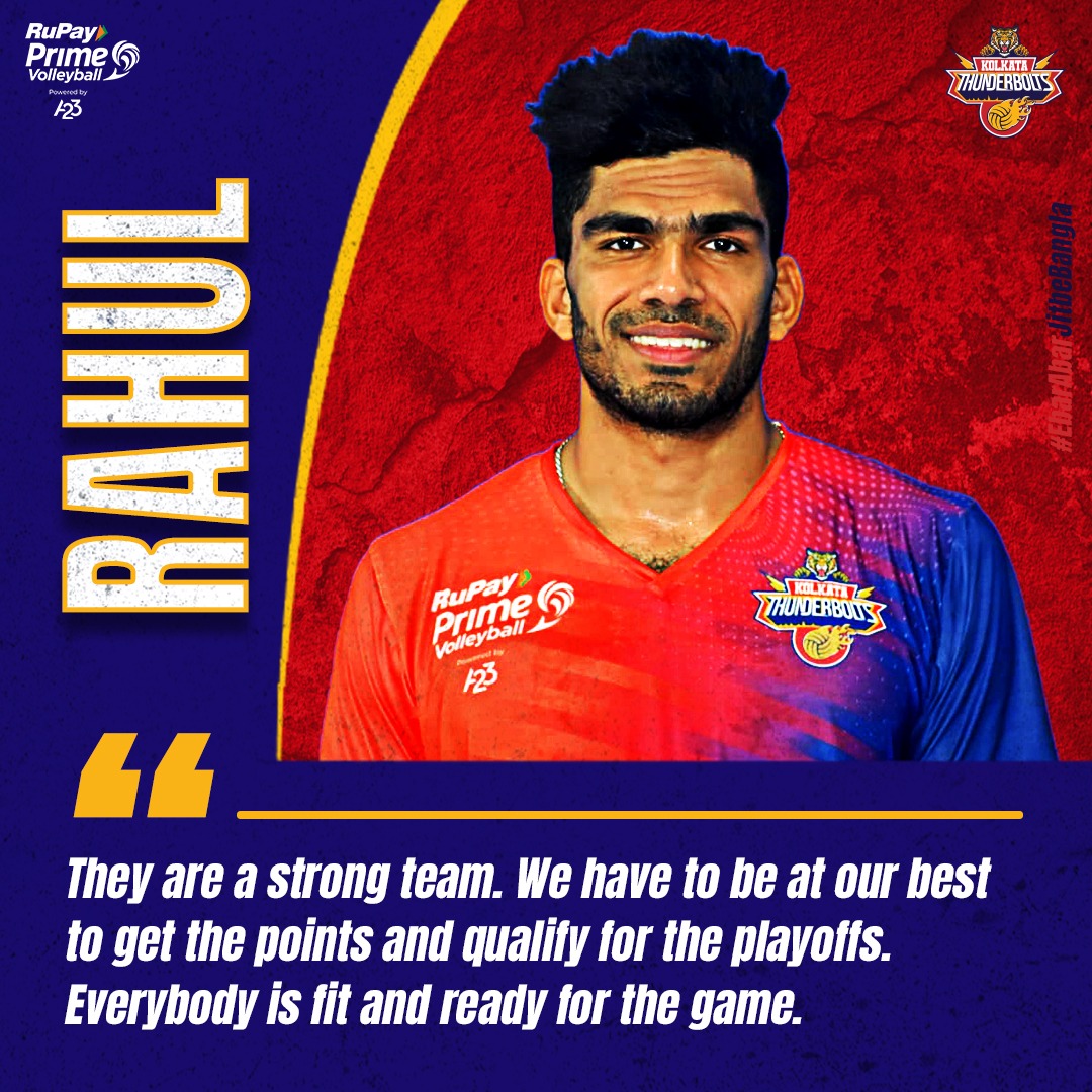 KolThunderBolts's tweet photo. 🗣️ Our Ace King is in the zone and ready to take on Chennai Blitz 

#PlayerQuote #KTBvCB #EbarAbarJitbeBangla #RuPayPrimeVolley https://t.co/Yij7v9JnKK