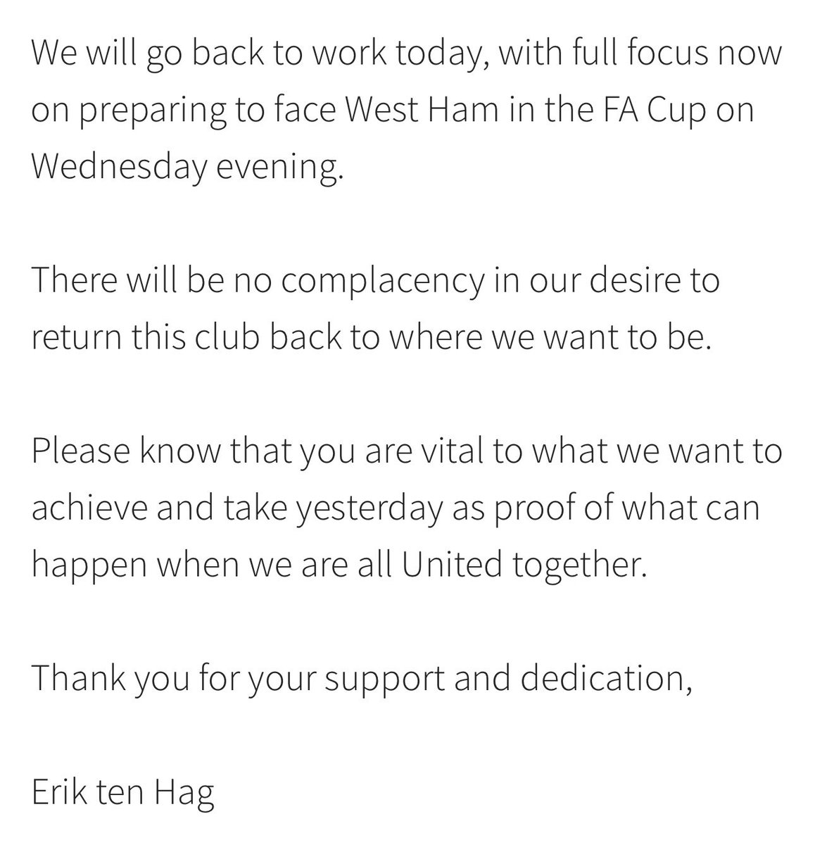 UnitedStandMUFC's tweet photo. Erik ten Hag’s open letter to #mufc fans 🏆❤️ https://t.co/UIcaJFEqmT